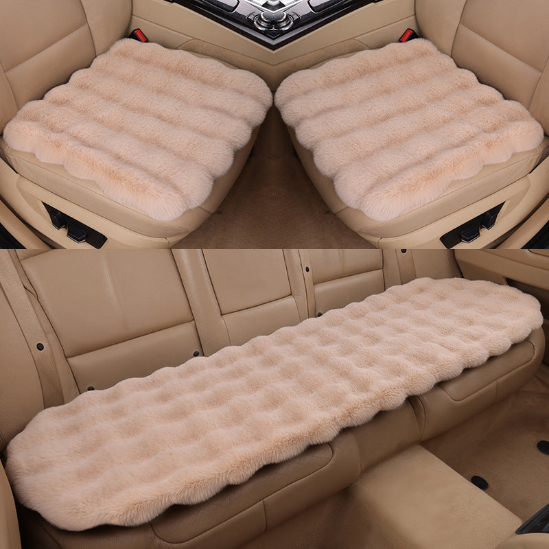 Car Cushion Winter Bubble Velvet Rabbit Plush Three-piece Set Without Backrest