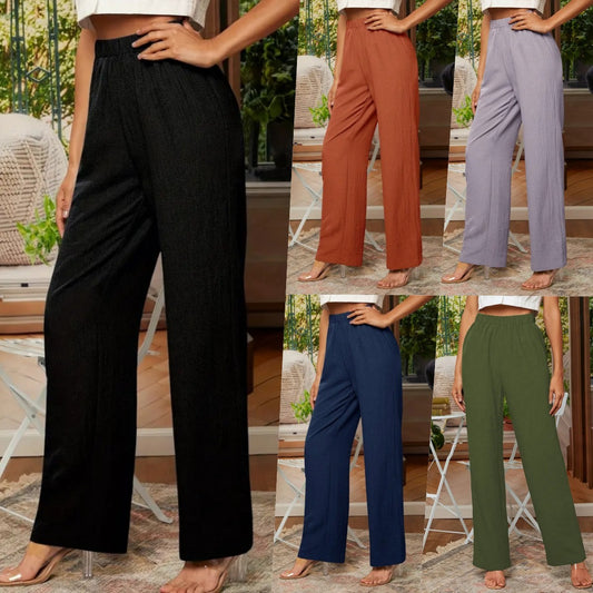 European And American Women's Clothing Elastic Waist Casual Straight Pants Texture Fabric Casual And Comfortable