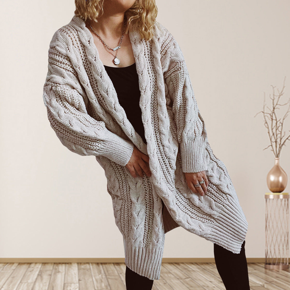 Hemp Flower Shoulder Sleeve Long Sweater Coat Women