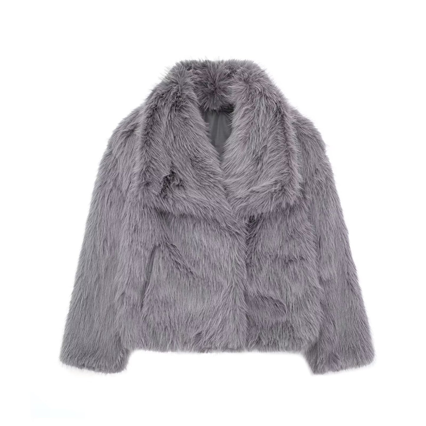 Cappotto invernale in peluche alla moda, spesso, con risvolto, casual, a maniche lunghe, abbigliamento da donna