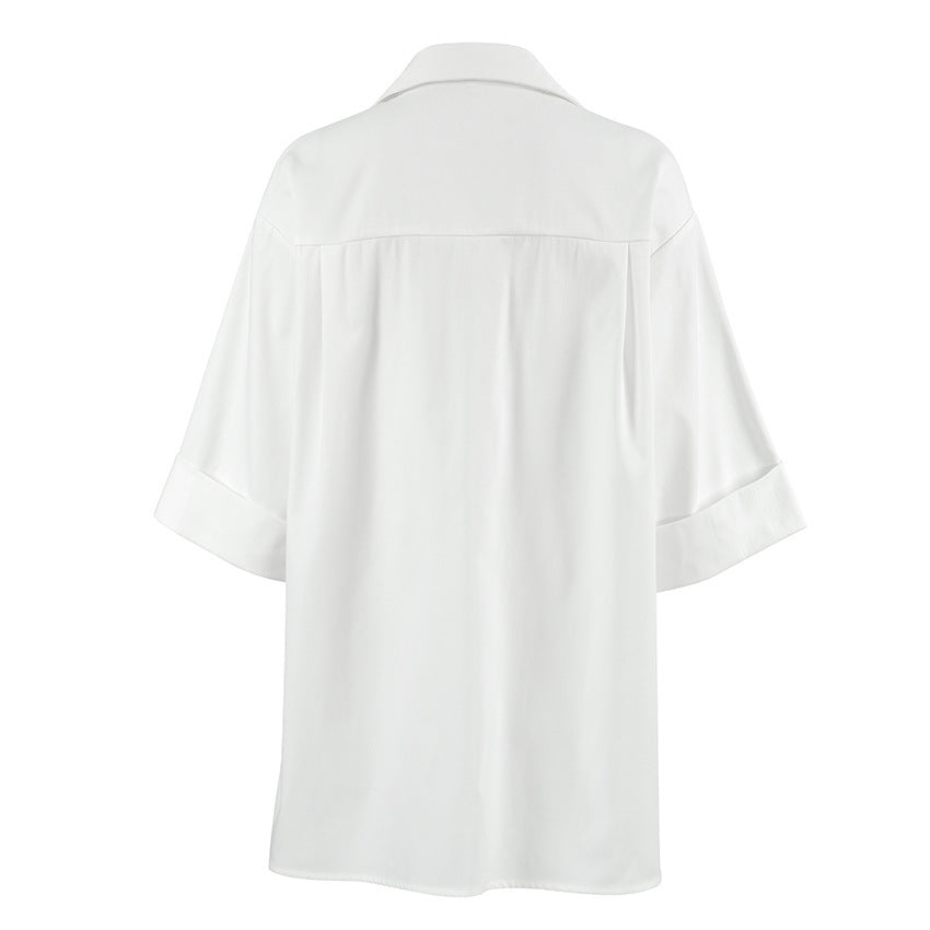 Women's Loose White Shirt Cool Silk Cotton Fashion