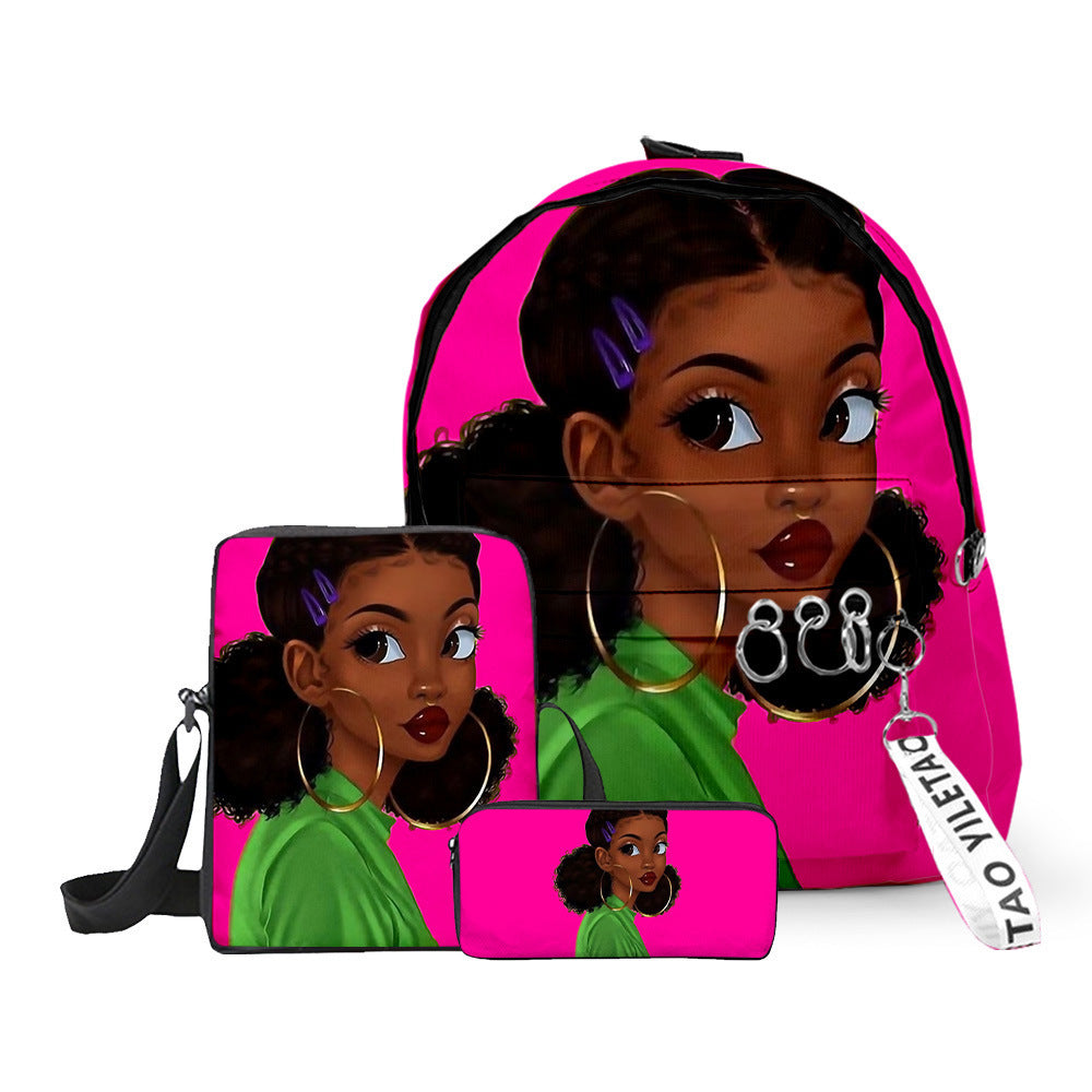 Fashion Print Girl Backpack Pen Bag Messenger Three-piece Suit