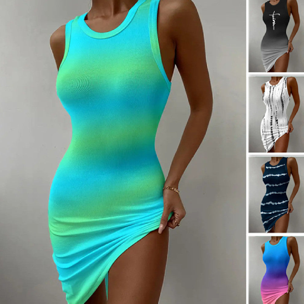 Women's Sleeveless Round Neck Tight Gradient Dress