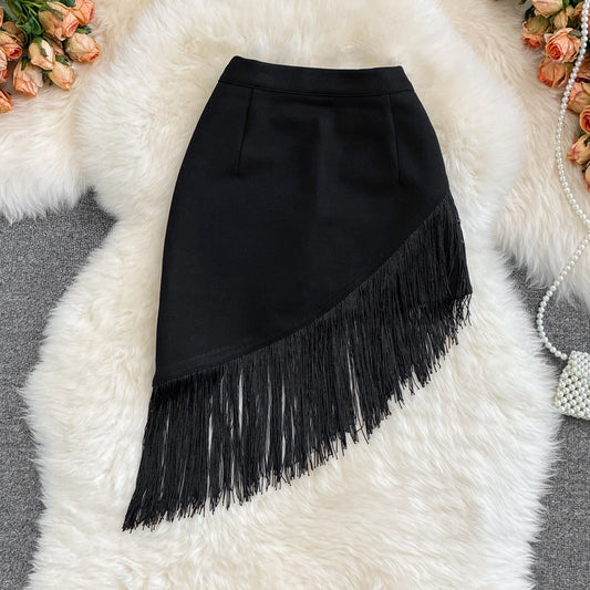 High Waist Tassel Women's New Elastic Hip Skirt