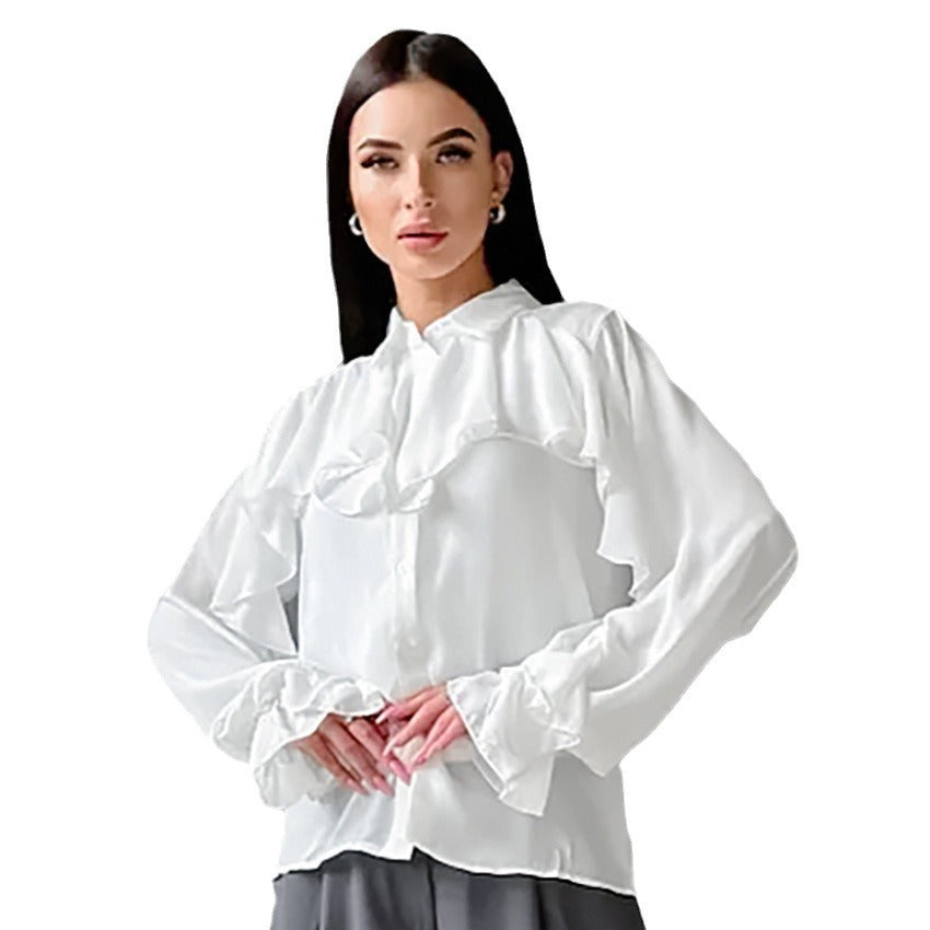 Camicia alla moda da donna con volant dal design minimalista