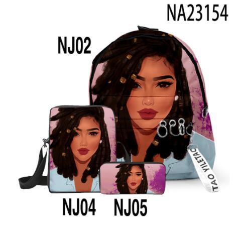 Fashion Print Girl Backpack Pen Bag Messenger Three-piece Suit