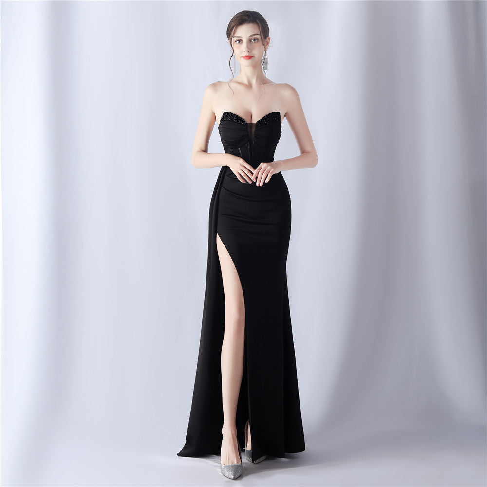 Shaping Fishbone Waist-tight Heavy Industry Beads High-end Evening Dress