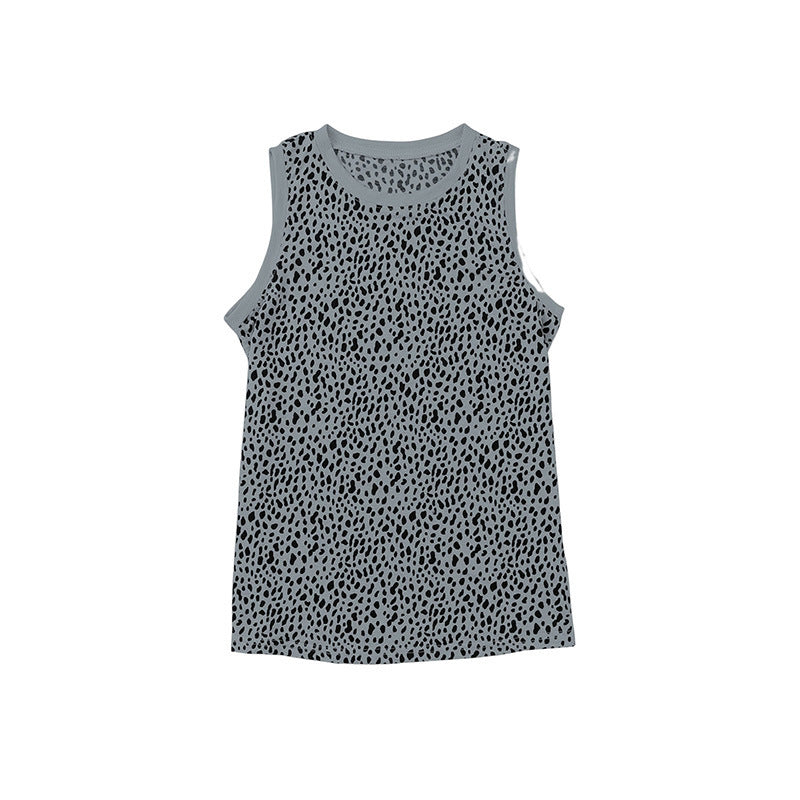 Leopard Print Round Neck Sleeveless Vest For Women