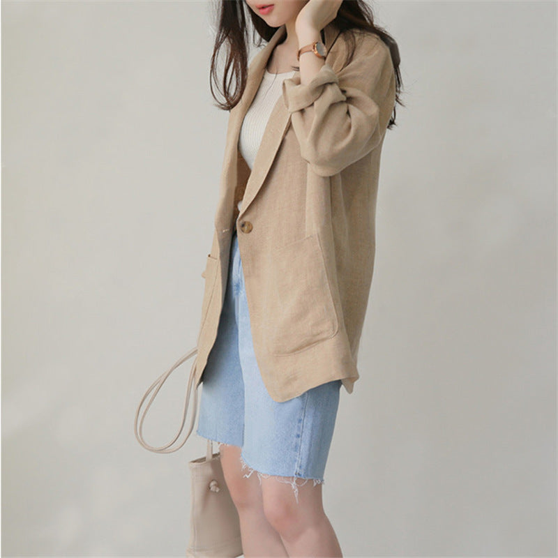 Women's British-style Casual Cotton And Linen Small Business Suit Coat