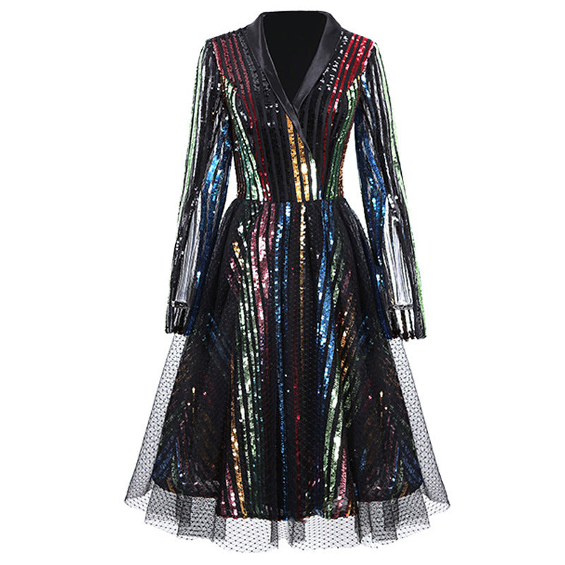 Fashion Women's Polyester Long Sequined Dress