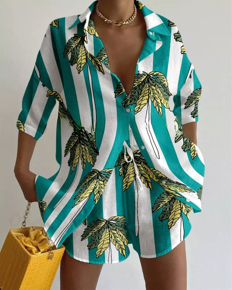 Summer Vacation Printing Suit Casual 2-piece Set