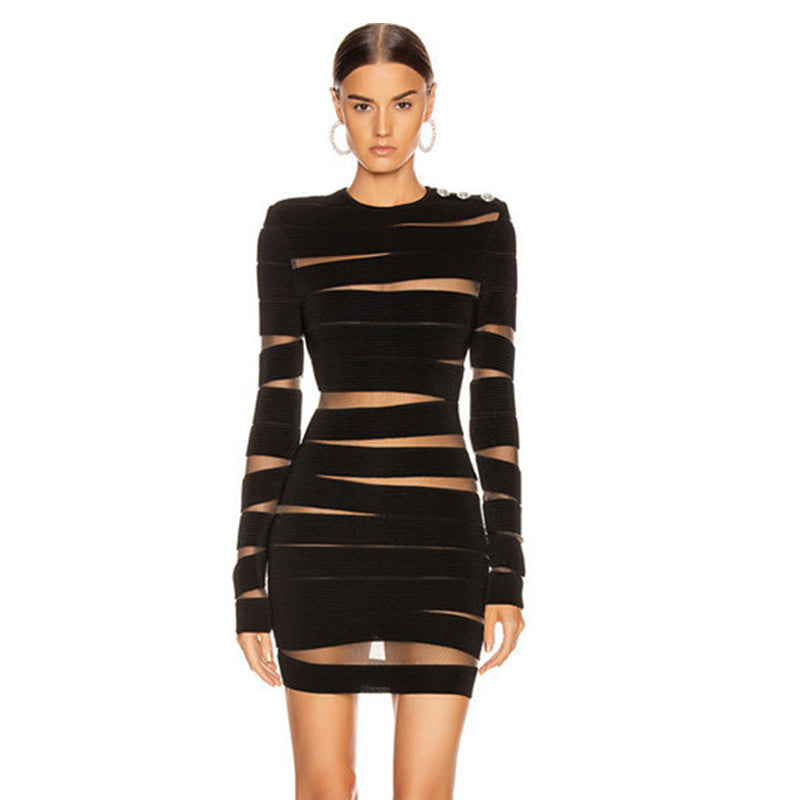 Irregular Layering Black Classic Long Sleeve Dress In Europe And America