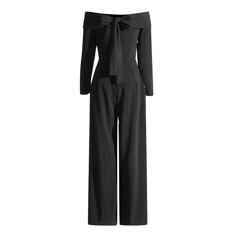 Göttin Temperament Off-Shoulder-Kragen Jumpsuit Eleganter Sozialiten hohe Taille schleudern Fabrik-Weitbeinhosen