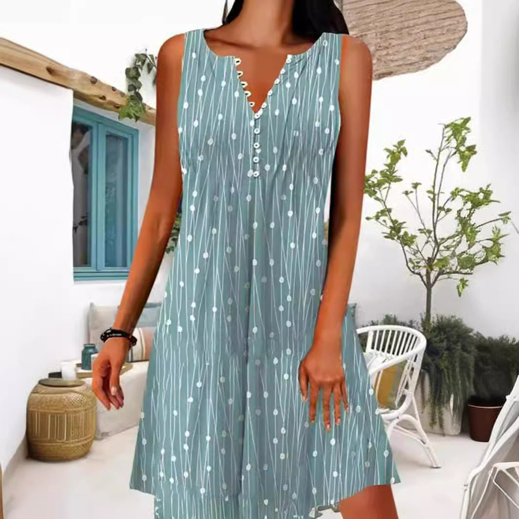 Women's Fashion V-neck Sleeveless Printed Vest Dress