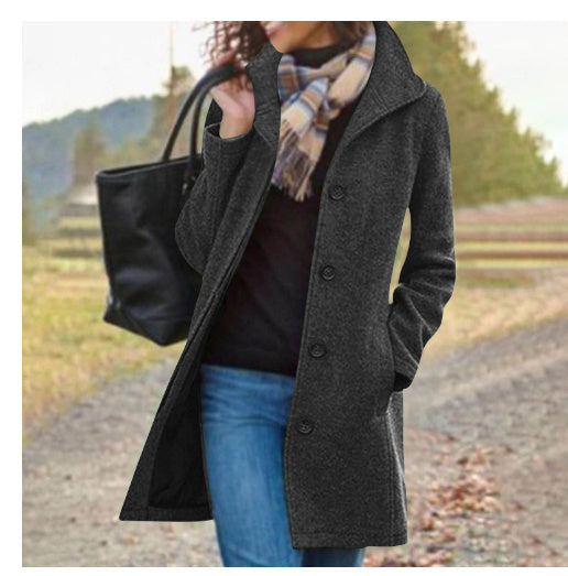 New European And American Women's Medium Length Pure Color Woolen Coat