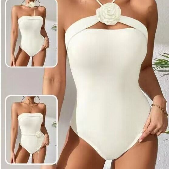 Solid Color Sexy Tight Halter One-piece Bikini Swimsuit