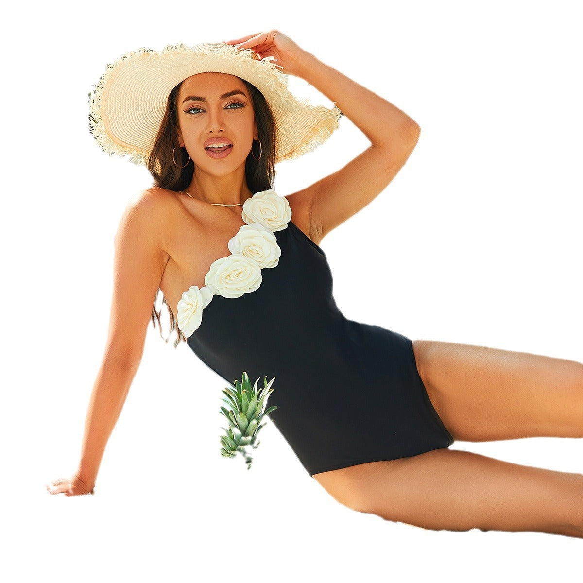 Solid Color One-piece Flower Swimsuit