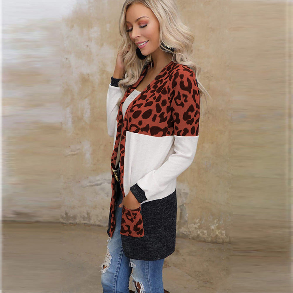 Leopard Print Knitted Jacket Women