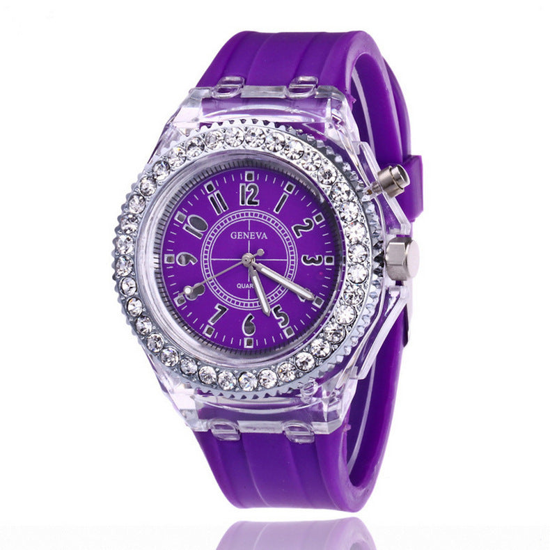 LED Luminous Watches Geneva Women Quartz Watch Women Ladies Silicone Bracelet Watches