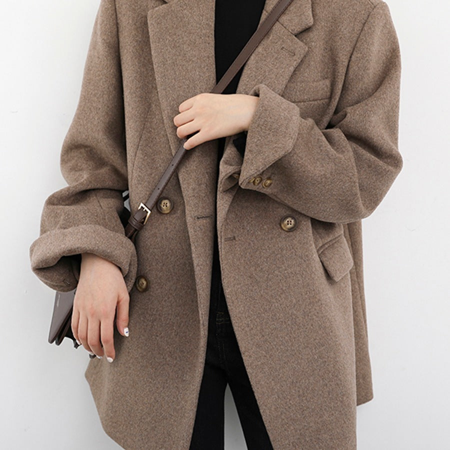 Women's Wide Shoulder Woolen Suit Coat