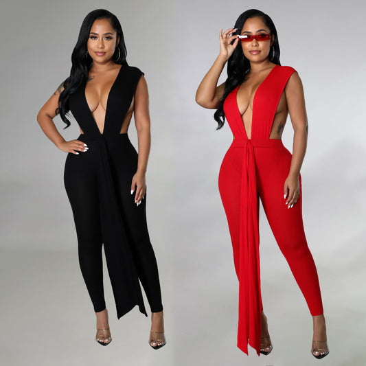 Fashion Personality Women Sleeveless Solid Color Jumpsuit