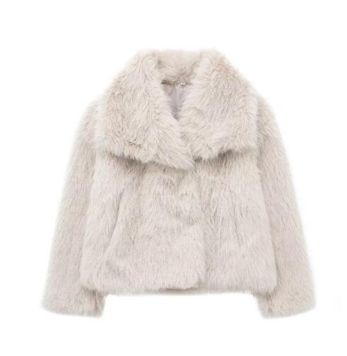 Cappotto invernale in peluche alla moda, spesso, con risvolto, casual, a maniche lunghe, abbigliamento da donna