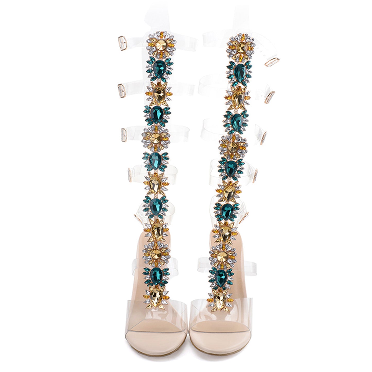 Large Rhinestone Transparent Heel Boots