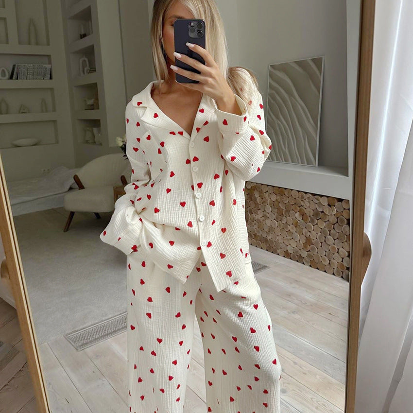 Heart Printing Women's Pajamas Two-piece Set