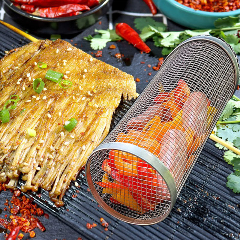 Rolling Grill Basket Metall BBQ Barbecue Basket Net Tragbare Outdoor Camping Barbecue Rack Küche Gadgets