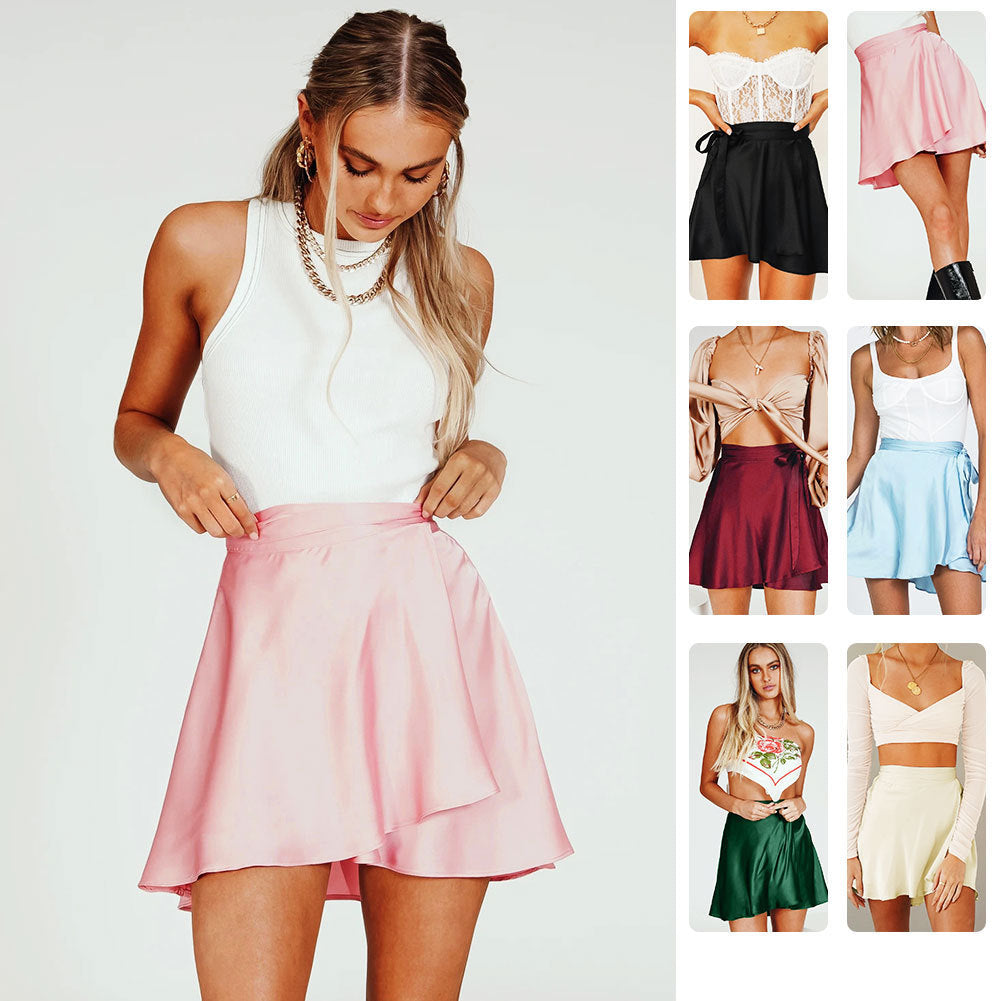 Hip-packed Solid Color Skirt Female Fashion Chiffon Satin High Waist A-Line Short Skirt