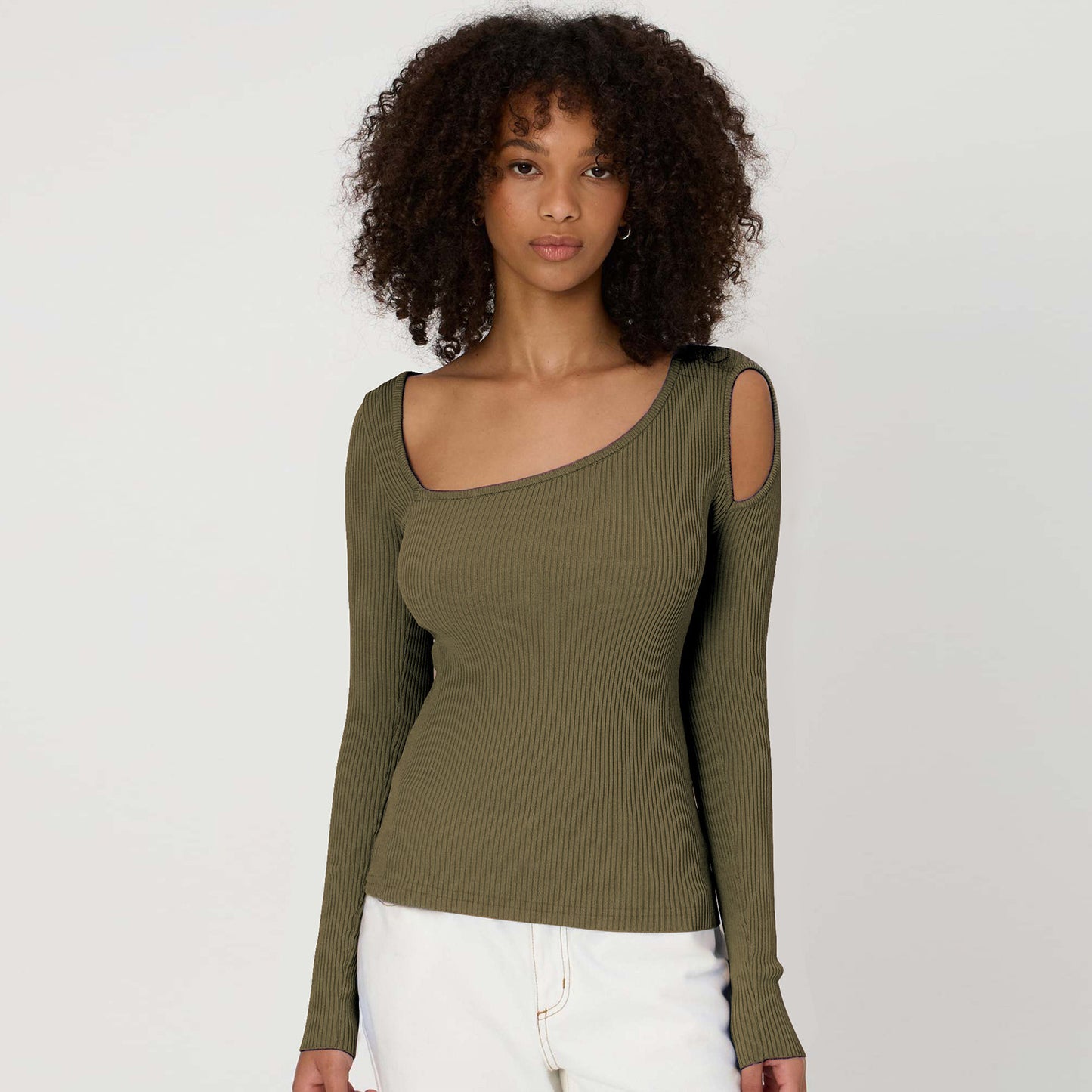 Versatile Long Sleeve Slim-fit Solid Color Top