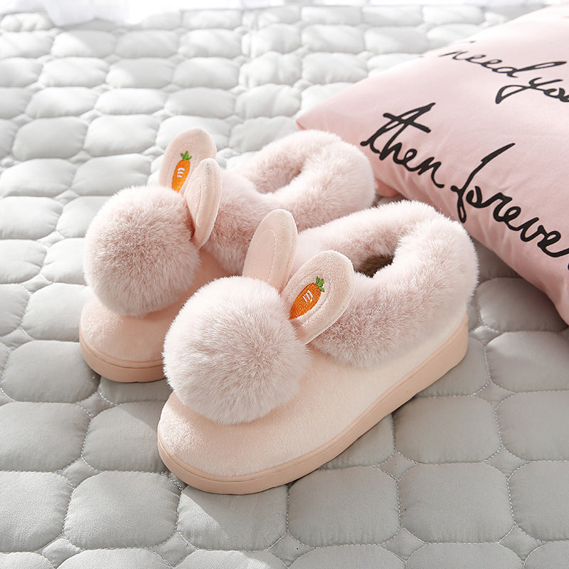 Cute Rabbit Ears Slippers For Women Winter