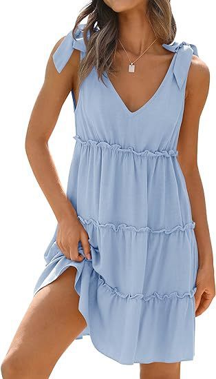 Women's Sleeveless V-neck Flounce Dress