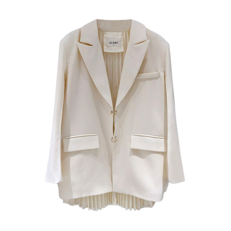 Women's Pleated Shoulder Pad Solid Color Blazer