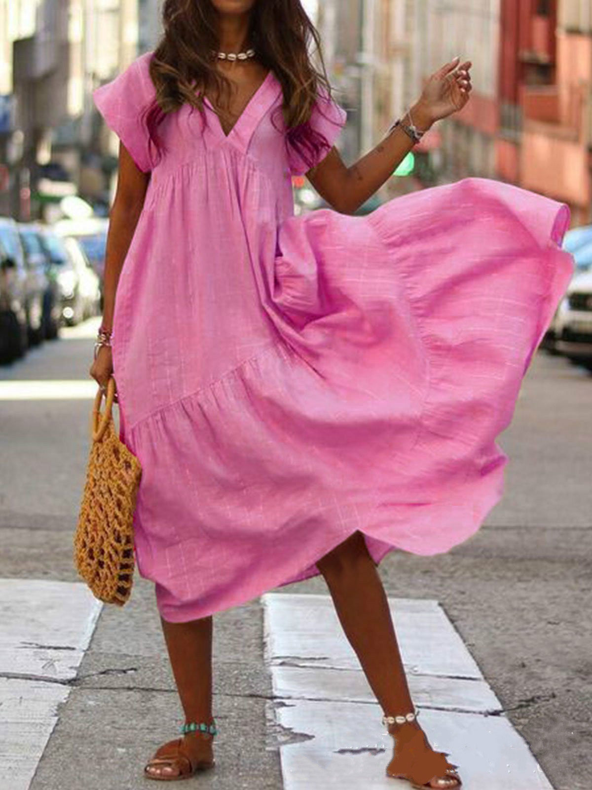 Loose V-neck Irregular Long Dress