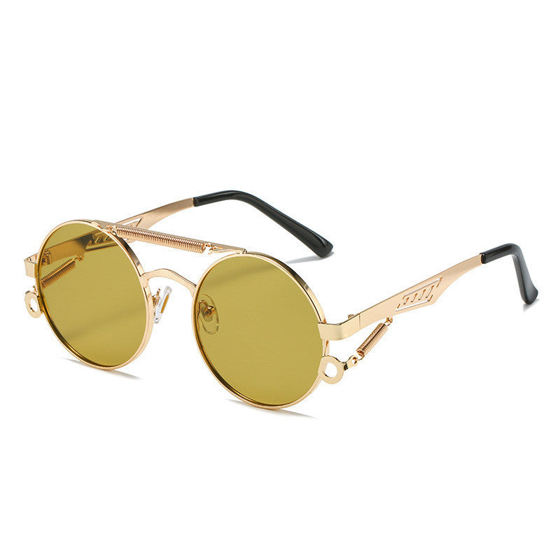 Men's And Women's Fashion Retro Spring-legged Double-beam Metal Glasses