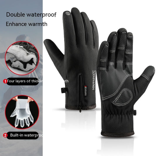 Outdoor waterproof gloves winter zipper touch screen