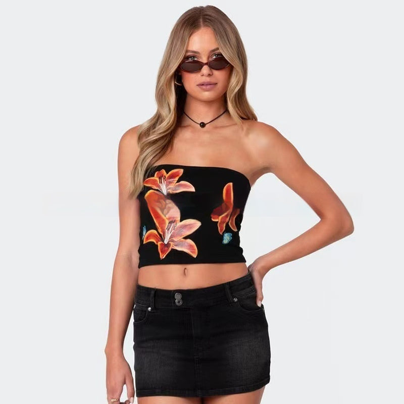 Printed Sexy Slim Fit Hot Girl Stitching Chest Wrap