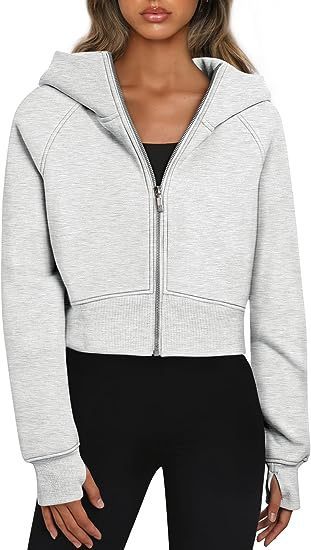 Lässige Reißverschluss mit Kapuzenpullover Sweatshirt Fleece Sport Cardigan Mode -Hoodies Short Tops Damenkleidung