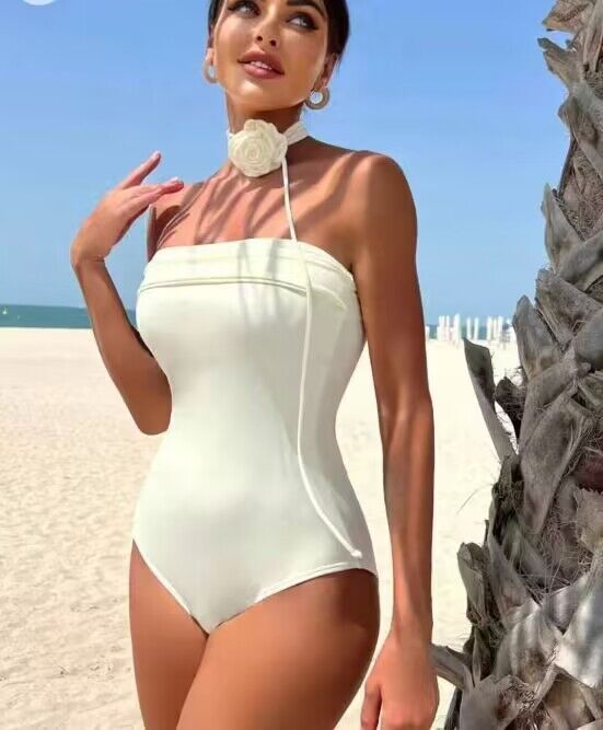 Solid Color Sexy Tight Halter One-piece Bikini Swimsuit