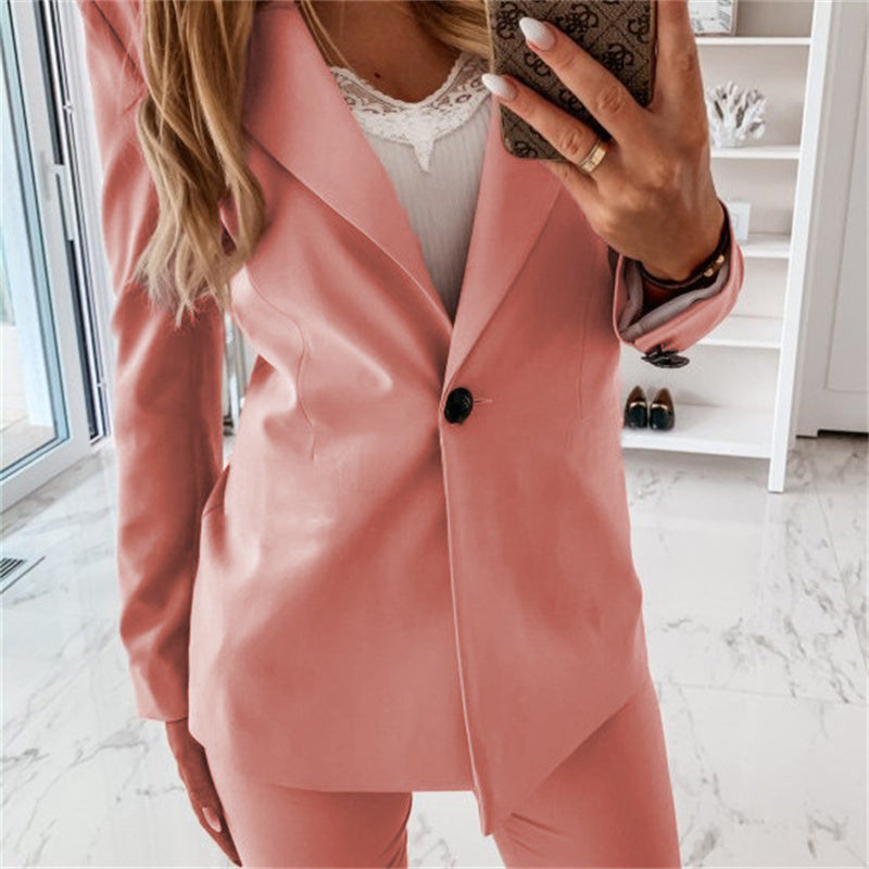 Women's Fashion Solid Color Long Sleeve Suit Collar Button Jacket