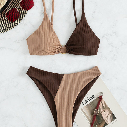 Solid Color Stitching Bikini