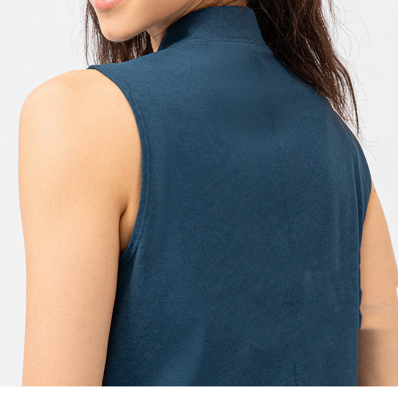 Stand Collar Sleeveless Vest  Denim Yoga Top