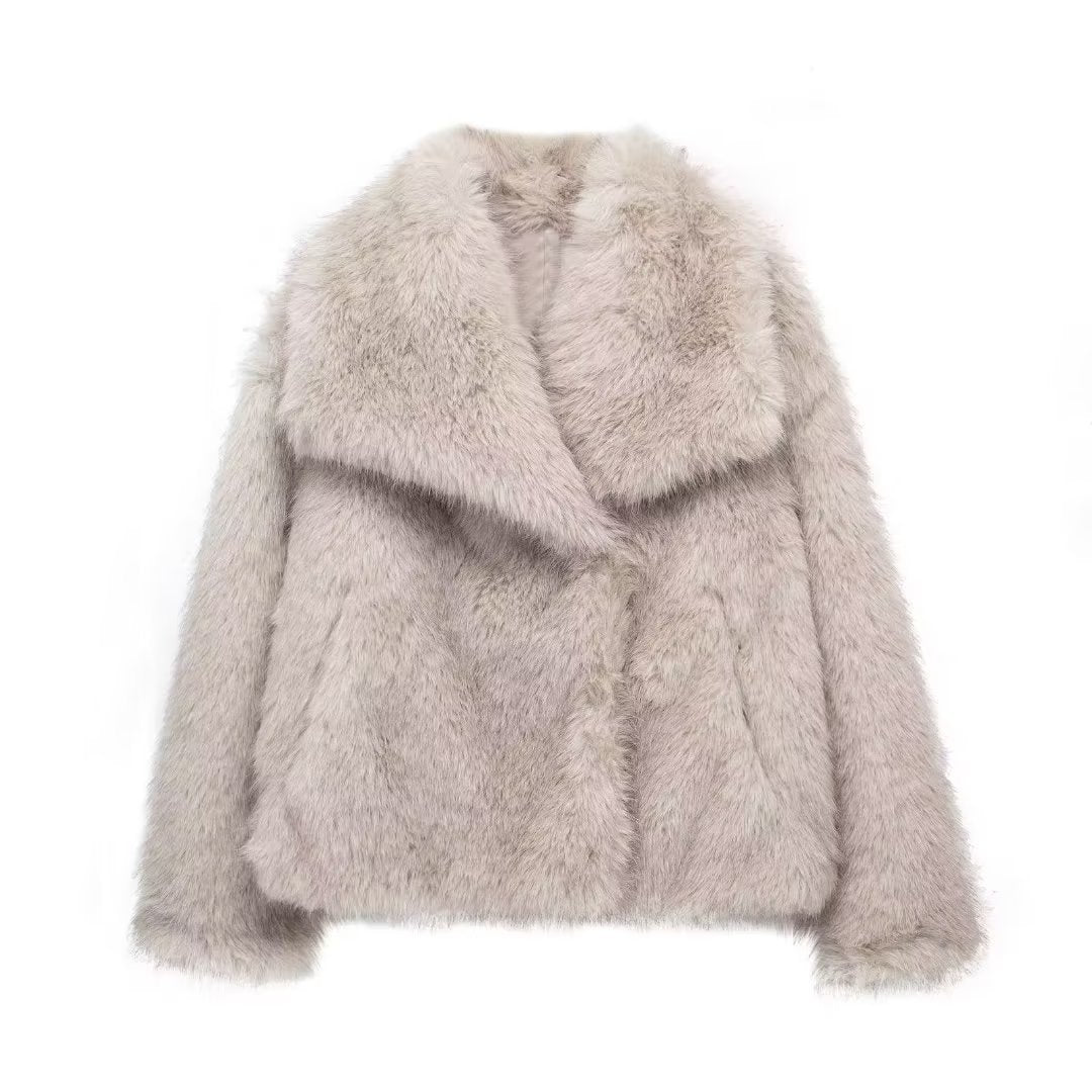 Cappotto invernale in peluche alla moda, spesso, con risvolto, casual, a maniche lunghe, abbigliamento da donna