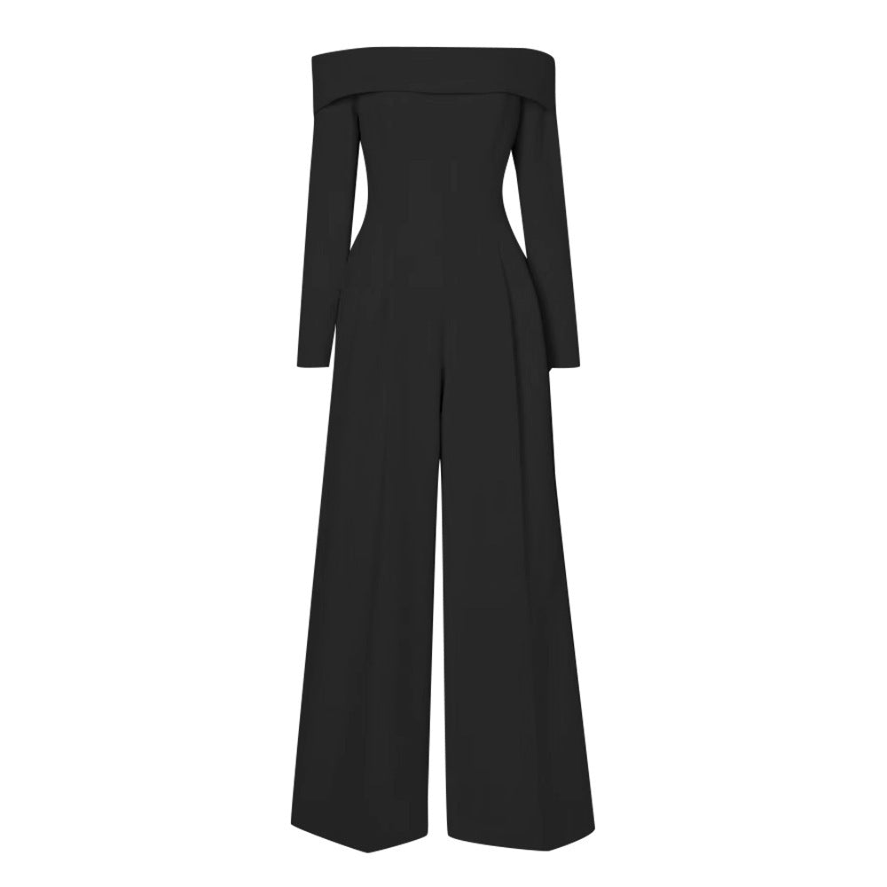 Göttin Temperament Off-Shoulder-Kragen Jumpsuit Eleganter Sozialiten hohe Taille schleudern Fabrik-Weitbeinhosen