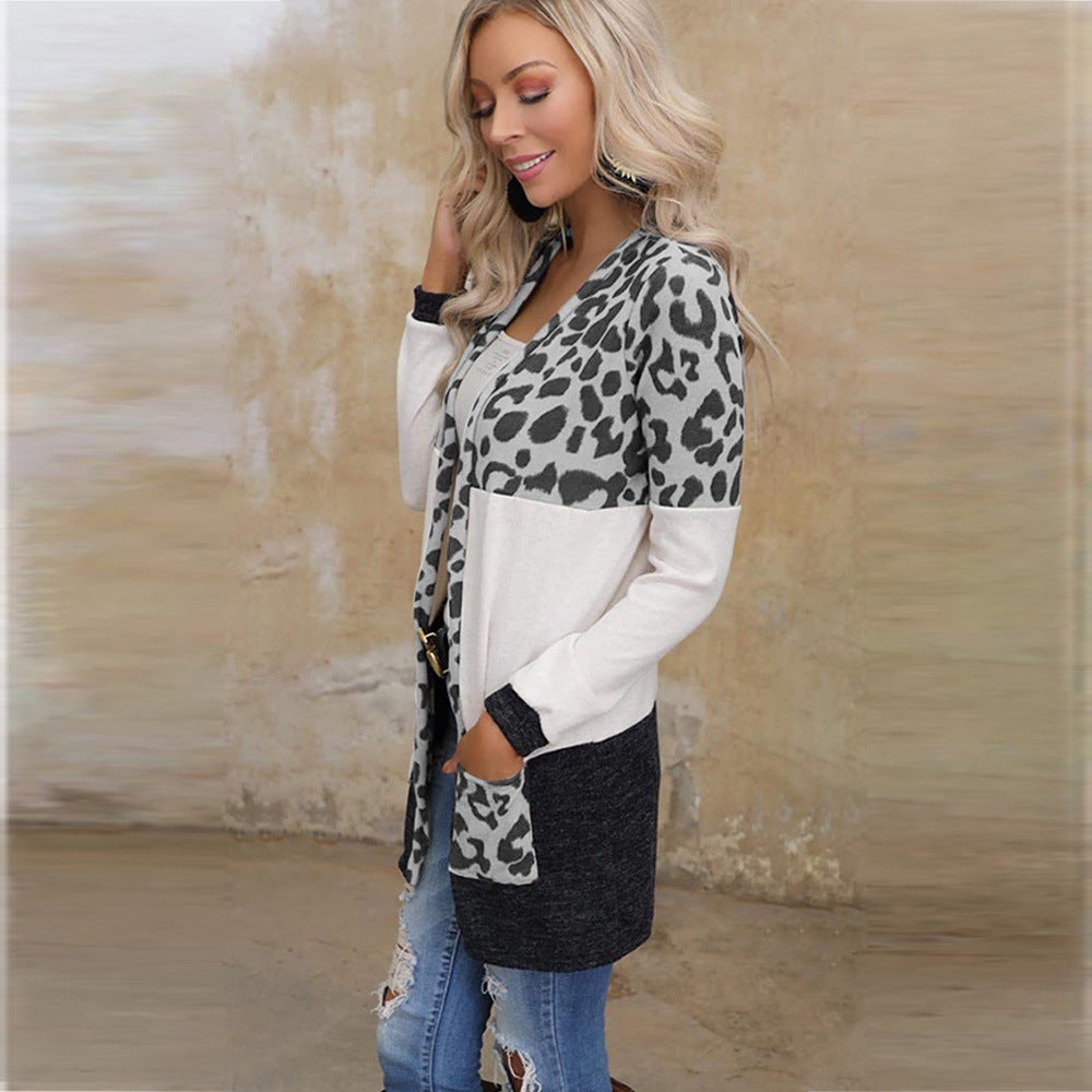 Leopard Print Knitted Jacket Women