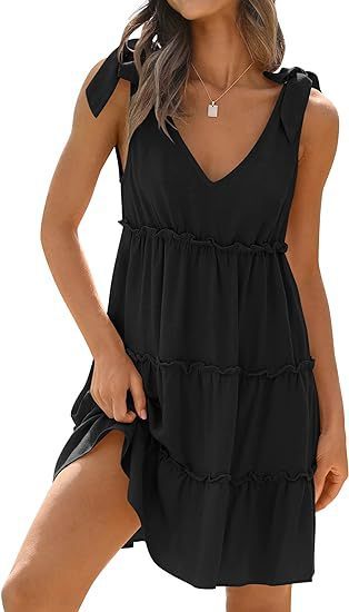 Women's Sleeveless V-neck Flounce Dress