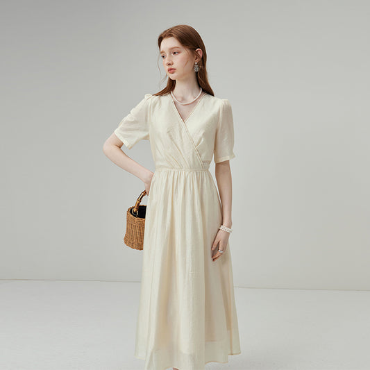 Women's V-neck Texture Tencel Jacquard Dress