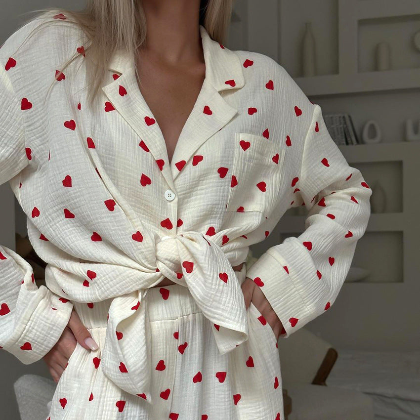 Heart Printing Women's Pajamas Two-piece Set