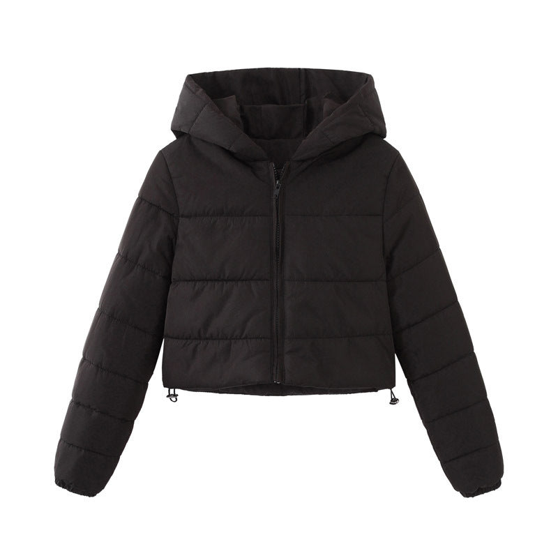 Fashion Zipper Hooded Short Coat Winter Mandela-color Jacket Outerwear Women's Clothing